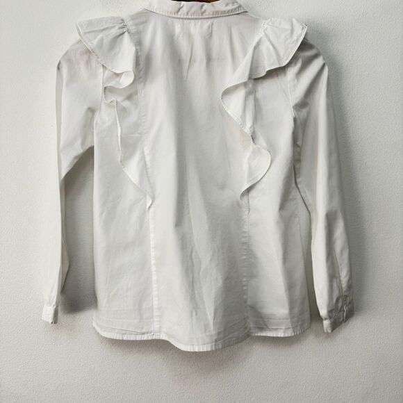 Zara Girls Embroidered Flower Ruffle Button Down Shirt Size 10 - Picture 5 of 7